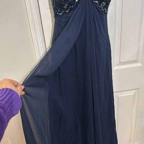Tadashi Collection Silk Beaded Ruched Long Evening Gown Navy Blue dress Size 6 - Picture 9 of 16